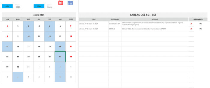 Plan de trabajo calendario